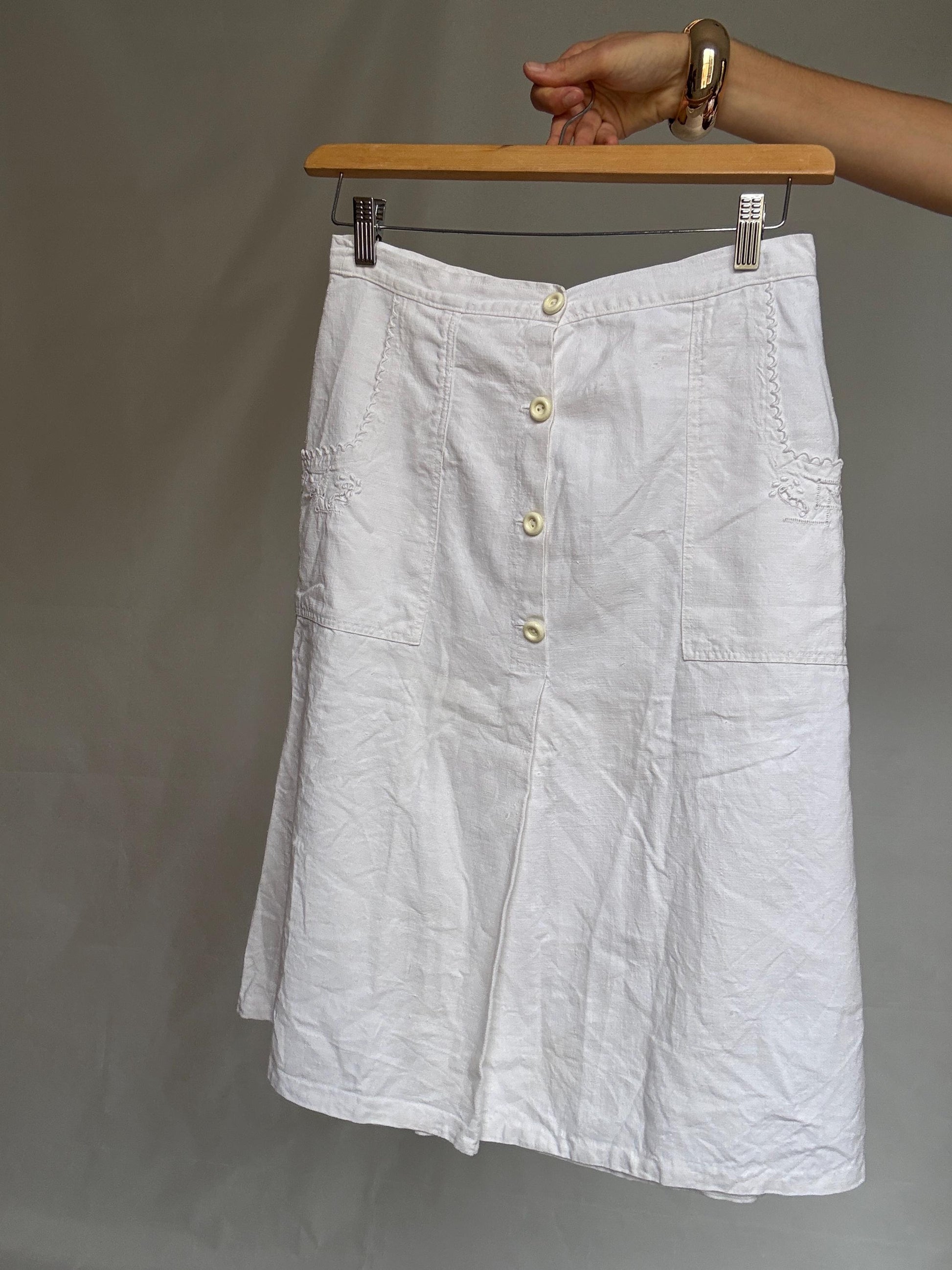 Vintage style handmade skirt, cotton feel, high waist, unique design, retro 70s, US S, campus bohemian charm