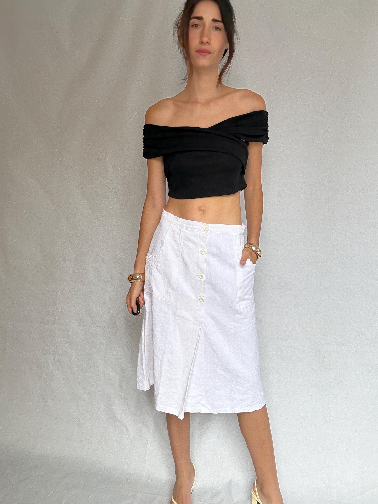 Vintage style handmade skirt, cotton feel, high waist, unique design, retro 70s, US S, campus bohemian charm