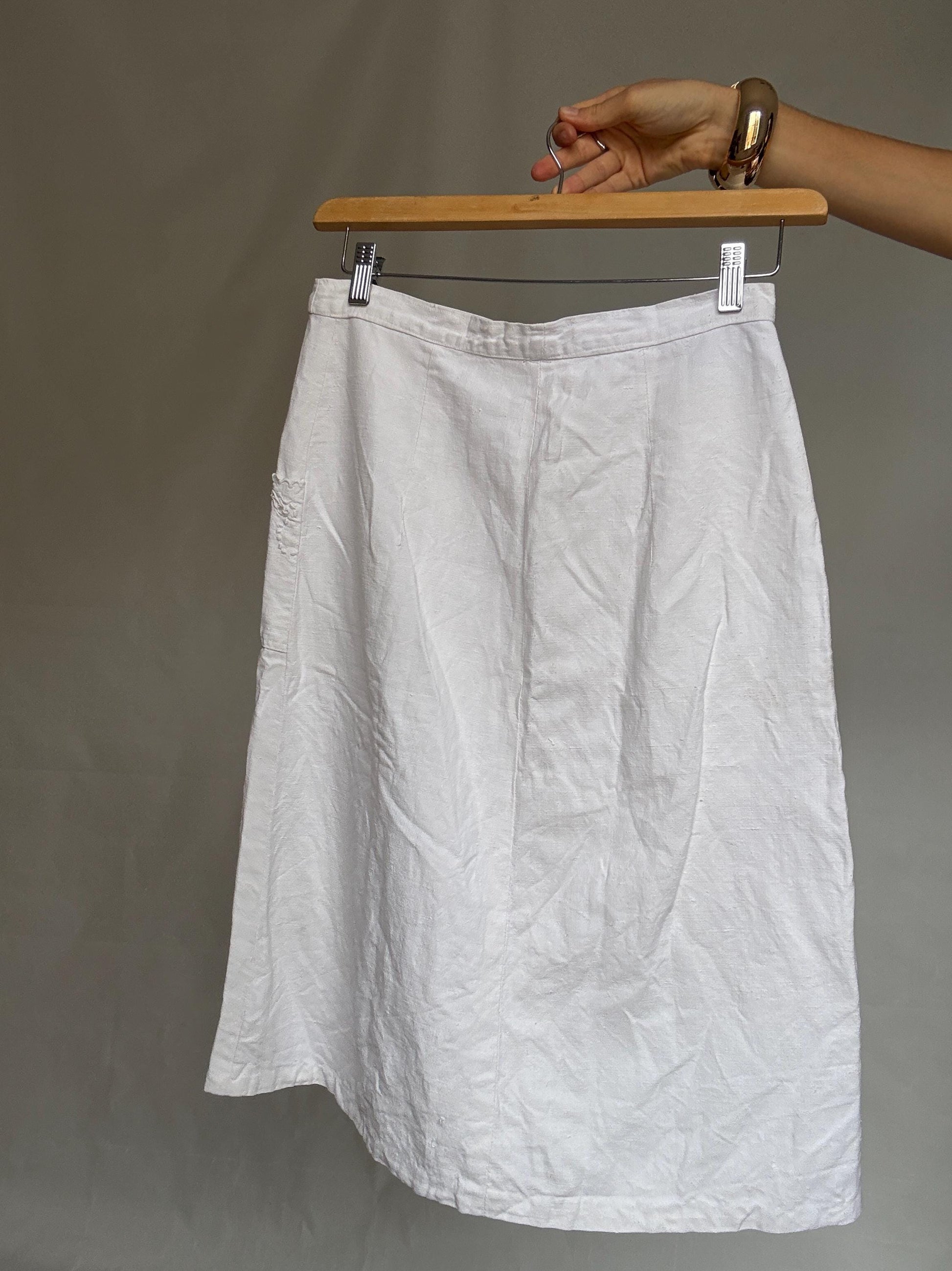 Vintage style handmade skirt, cotton feel, high waist, unique design, retro 70s, US S, campus bohemian charm