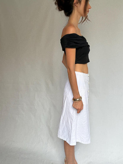 Vintage High-Waist Cotton Skirt — fabric close-up
