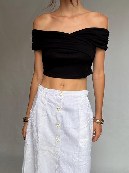 Vintage High-Waist Cotton Skirt — detail