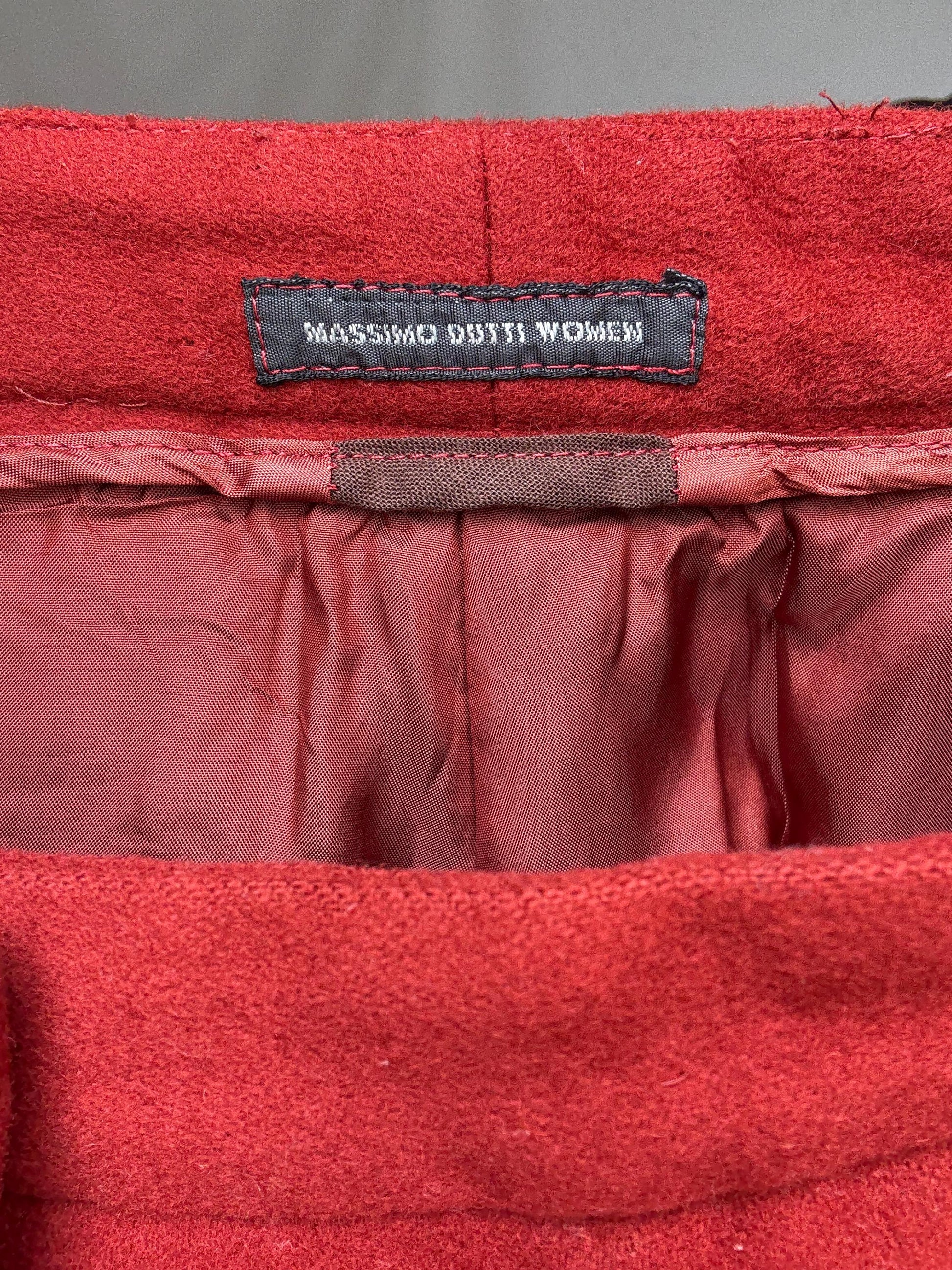 Massimo Dutti red trousers, pure wool, high waist tailored fit, streamlined look, elegant chic, US S, formal office wear
