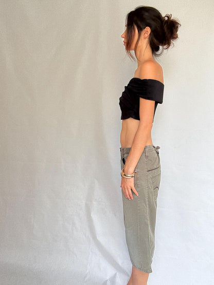 Olive Green Cropped Trousers, Cotton Blend — additional view 6