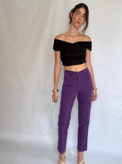 Vintage Purple Snake Print High-Waist Jeans — back view