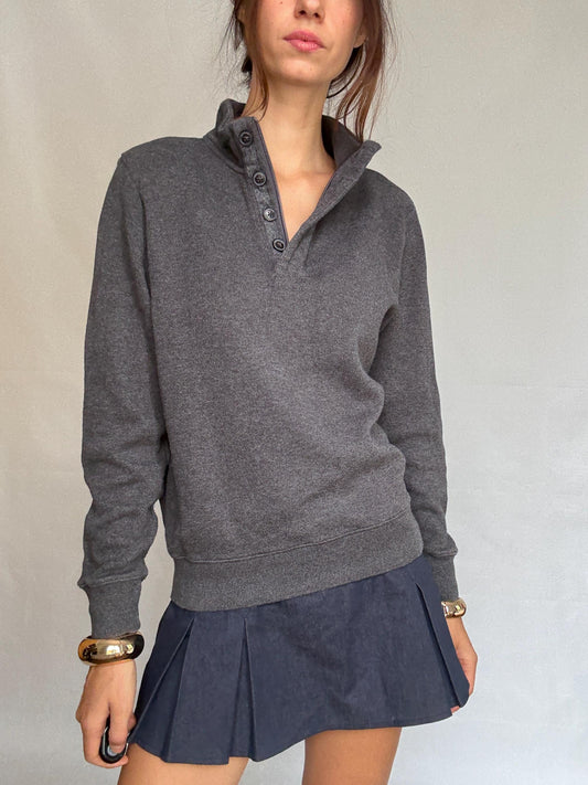 Dark gray McGregor pullover sweatshirt, cotton, classic fit, high button, up collar, ribbed cuffs and hem, casual, US M, streetwear