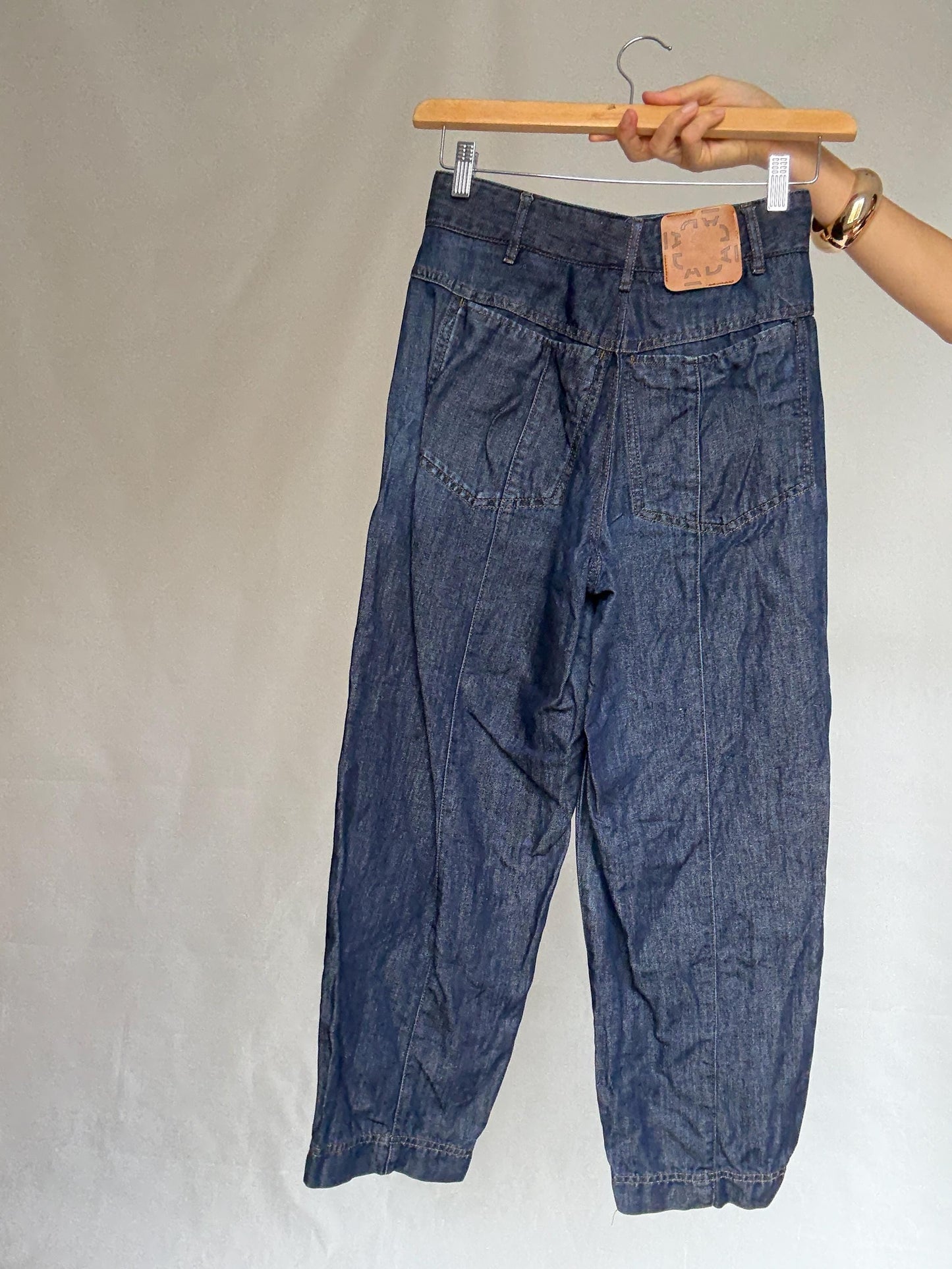 Adolfo Dominguez denim pants, cotton high waist cropped fit, Spanish designer clothing, Size S, casual streetwear