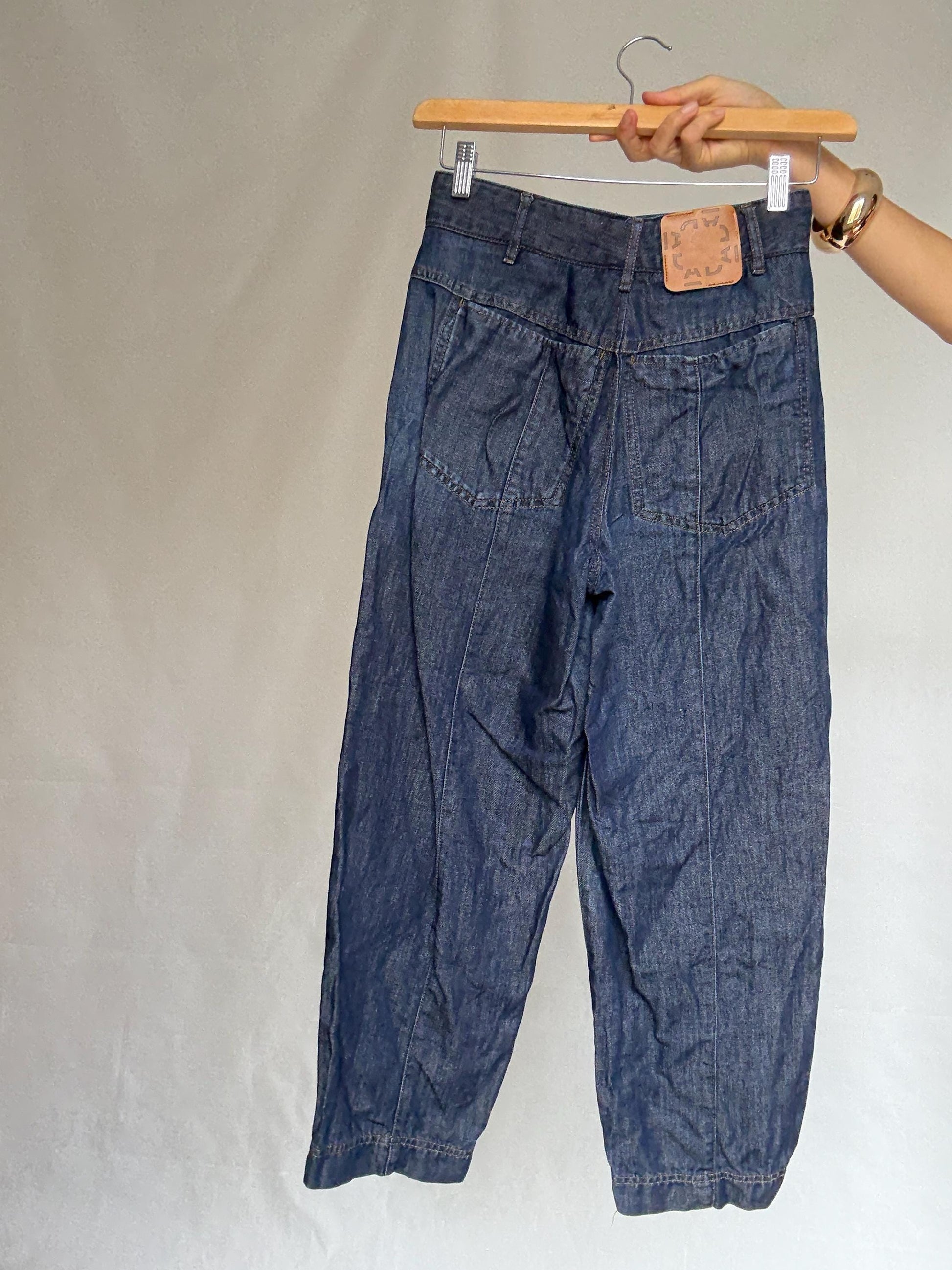Adolfo Dominguez denim pants, cotton high waist cropped fit, Spanish designer clothing, Size S, casual streetwear