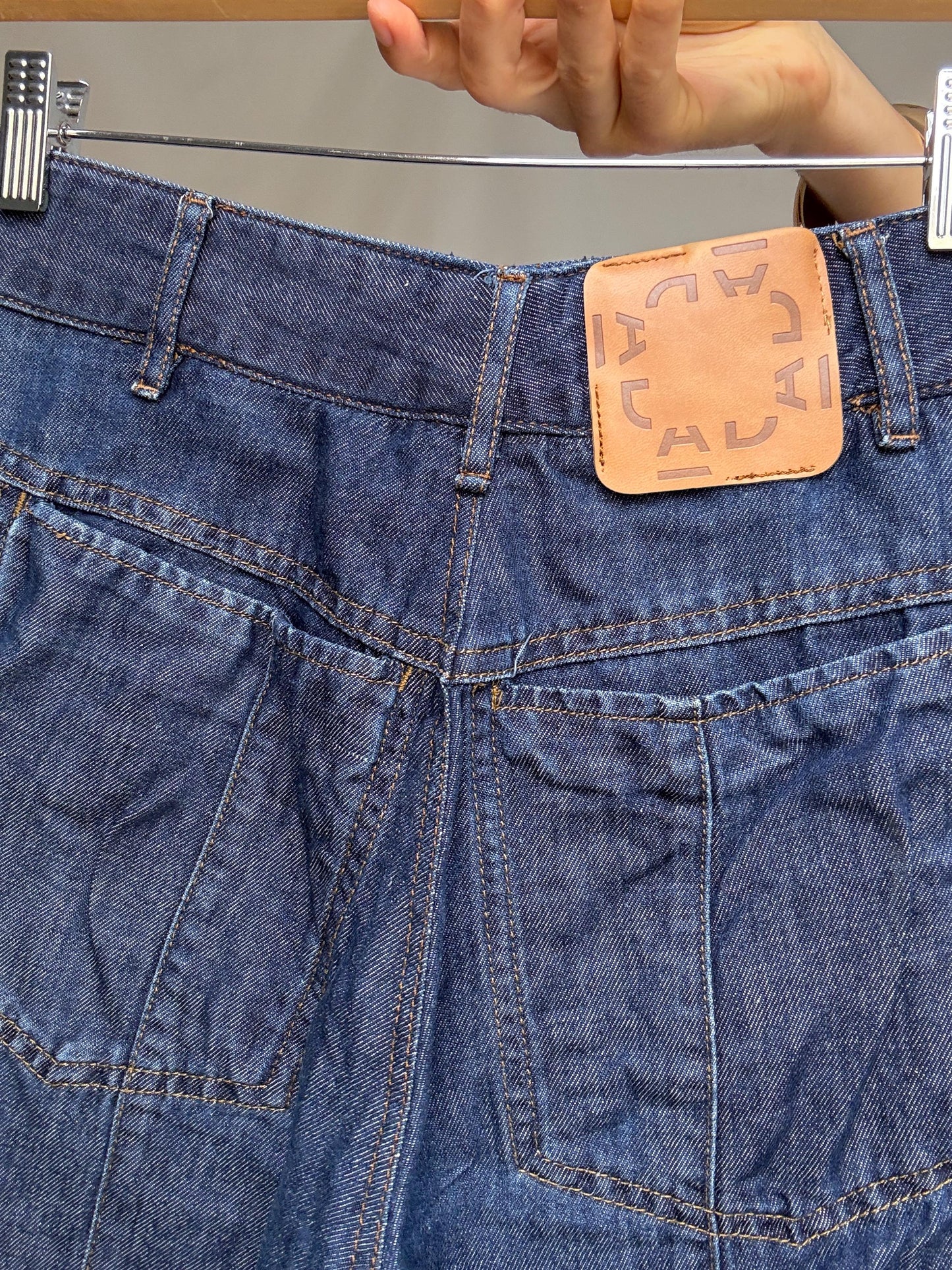 Adolfo Dominguez denim pants, cotton high waist cropped fit, Spanish designer clothing, Size S, casual streetwear