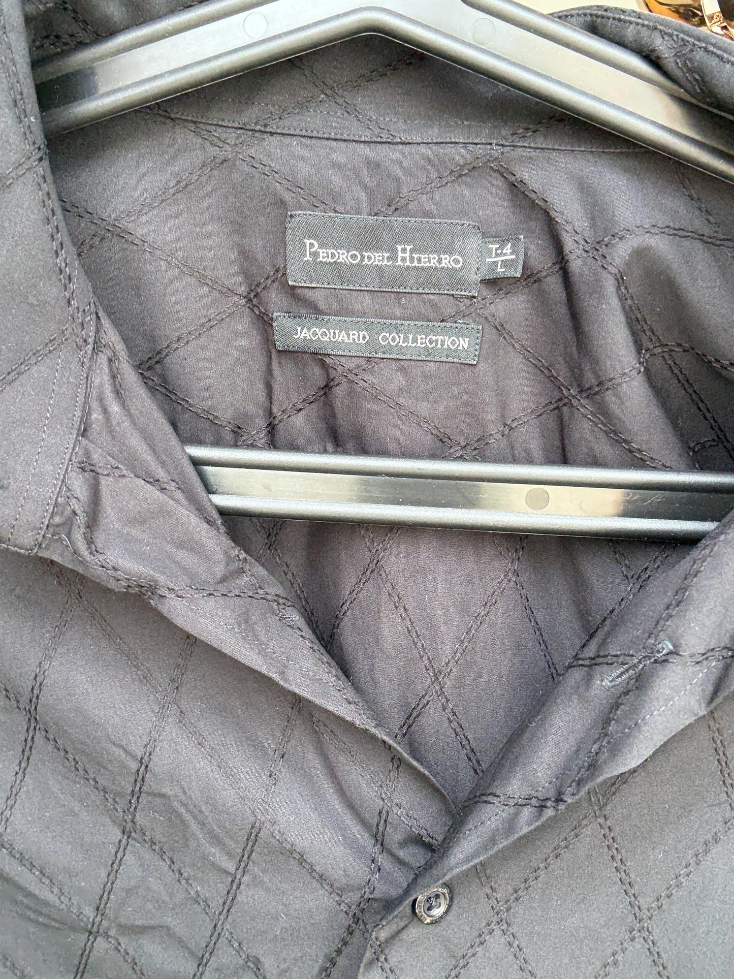 Vintage black quilted shirt, cotton, relaxed fit, classic button, up, diamond quilted pattern, streetwear Kristen Stewart, US L