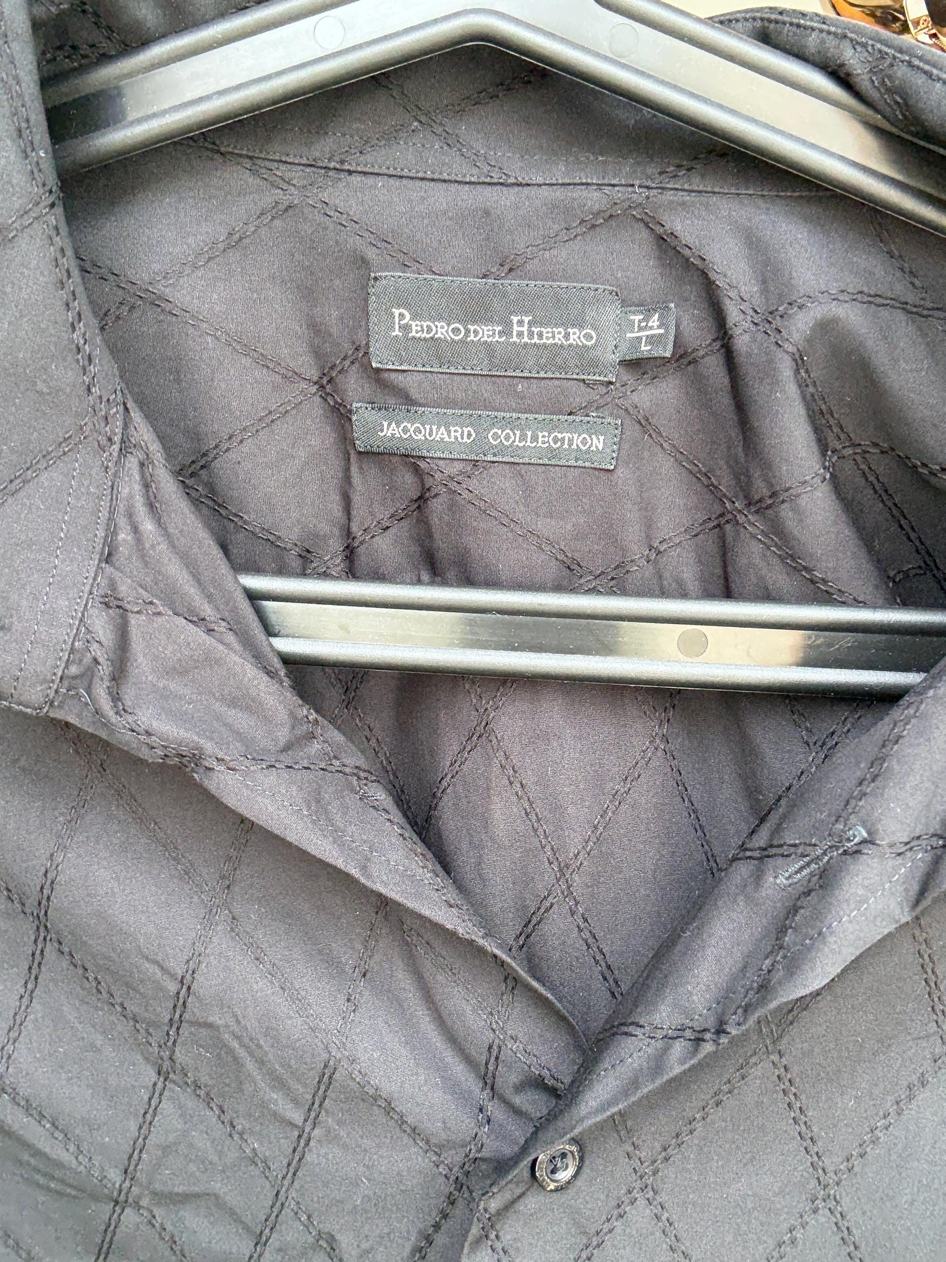 Vintage black quilted shirt, cotton, relaxed fit, classic button, up, diamond quilted pattern, streetwear Kristen Stewart, US L