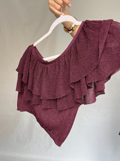 Burgundy Asymmetrical One Shoulder Evening Top — additional view 7