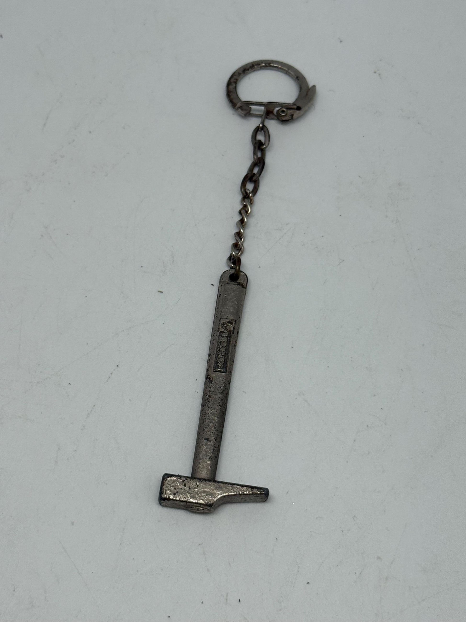 Vintage metal hammer keychain, novelty design, unique charm, slightly worn finish, casual, streetwear accessory, one size