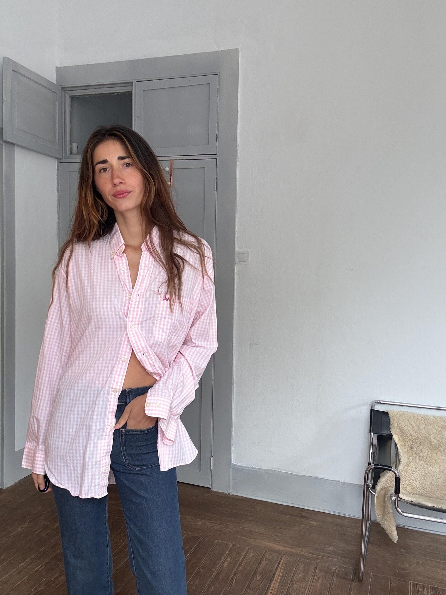 Vintage Thomas Burberry pink gingham button-up shirt – unisex fit, tag size L/4, 90s prep aesthetic, secondhand sustainable fashuon