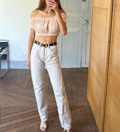 Vintage Beige Cotton Trousers, 90s Style — detail