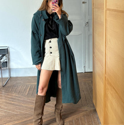Vintage Dark Green Wool Oversized Coat