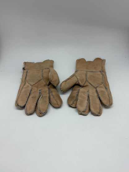 Vintage Light Brown Leather Winter Gloves — back view