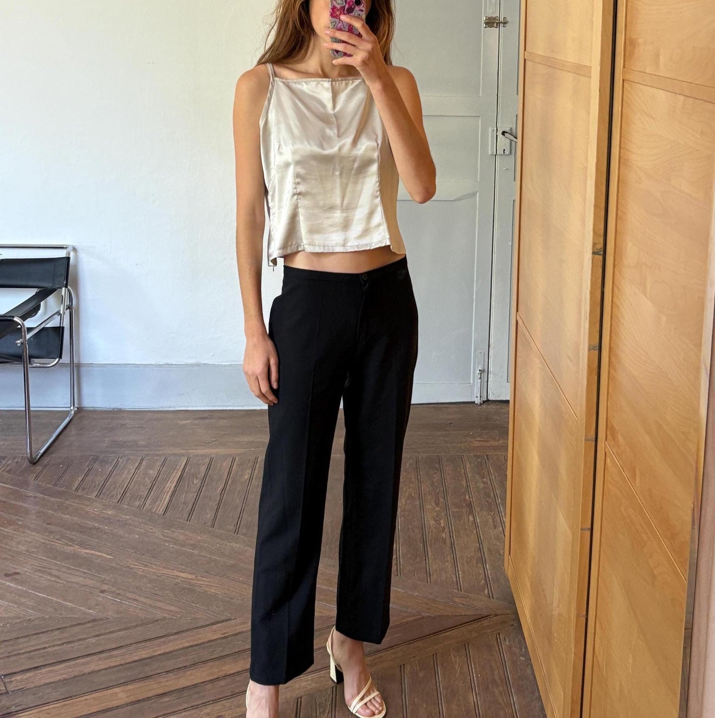 Vintage Black Wide-Leg Trousers by HDFM – Classic 90s Minimalist Officewear – High Waist Size M