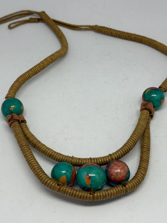 Vintage multicolored beaded necklace, bohemian artisan style, festival vibe