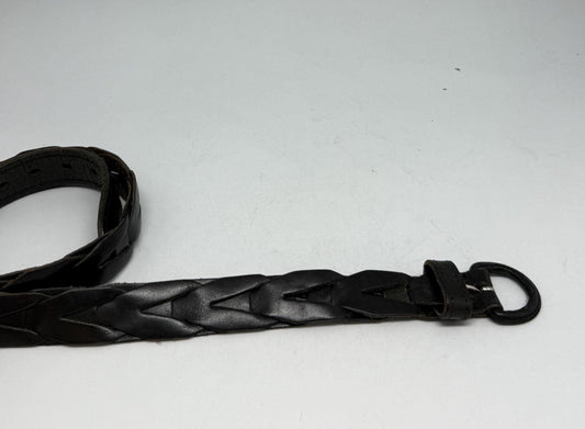 Black braided belt, genuine leather, braided design, metal buckle, vintage, US fits S, versatile accessory for everyday wear