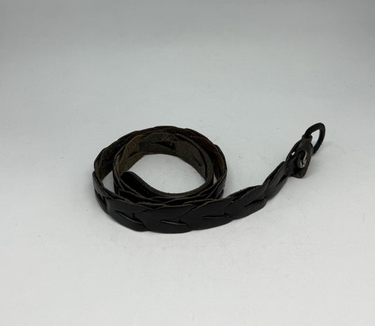 Black braided belt, genuine leather, braided design, metal buckle, vintage, US fits S, versatile accessory for everyday wear