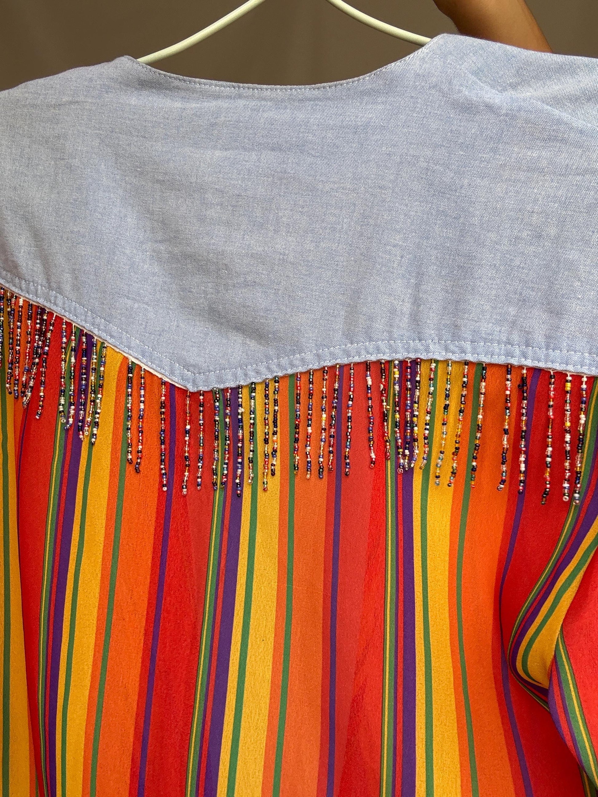 Vintage zou line spencer blouse, soft denim feel, relaxed fit, made in France, classic collar, vintage bohemian, US M, western aesthetic