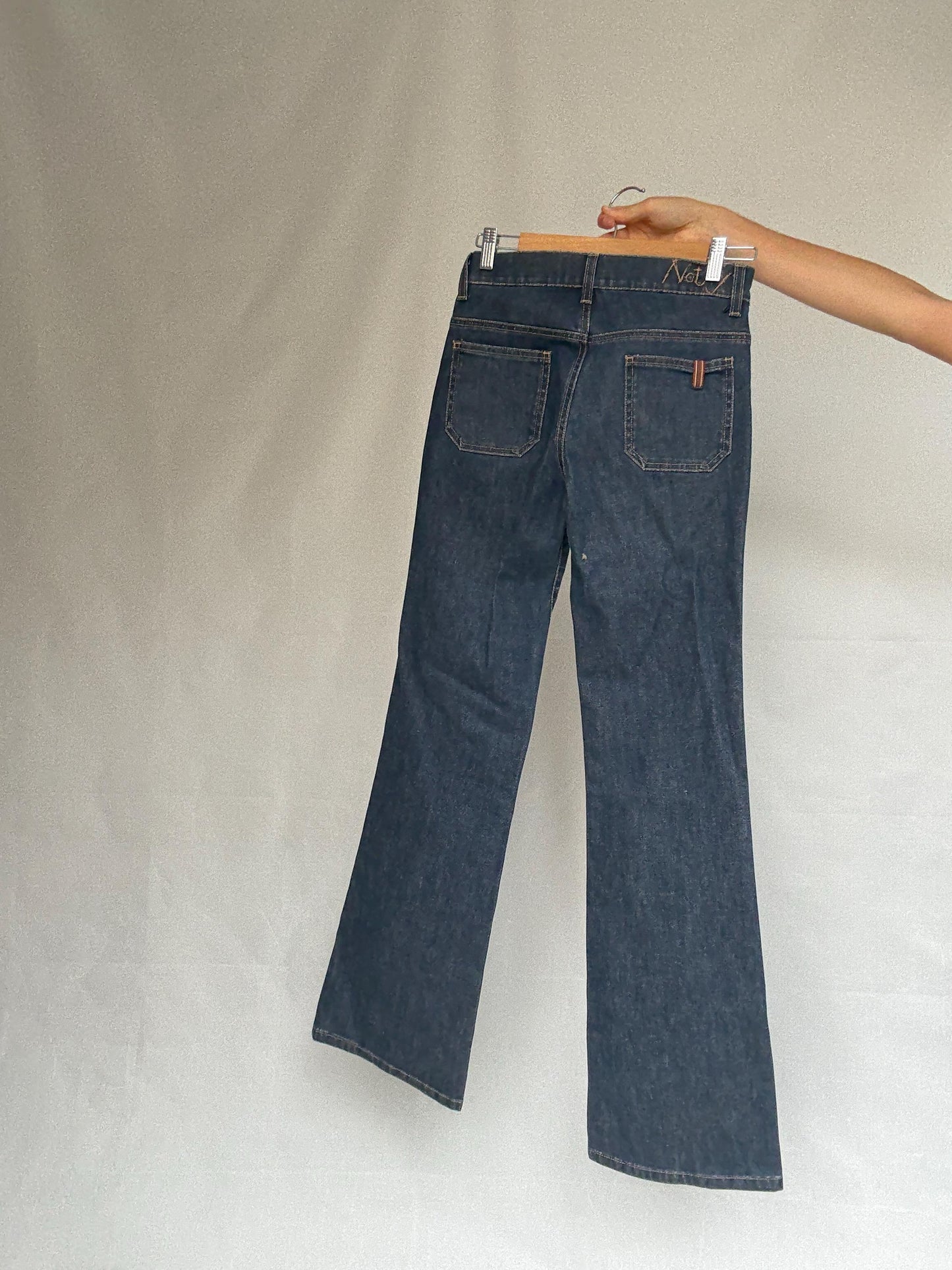 Notify Italian designer jeans, Flared design tall woman pants, Bootcut retro 70s trousers, US S, casual streetwear