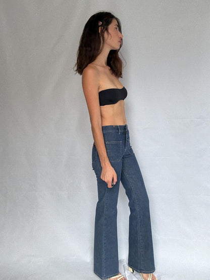 Flared Italian Designer Jeans for Tall Women — fabric close-up