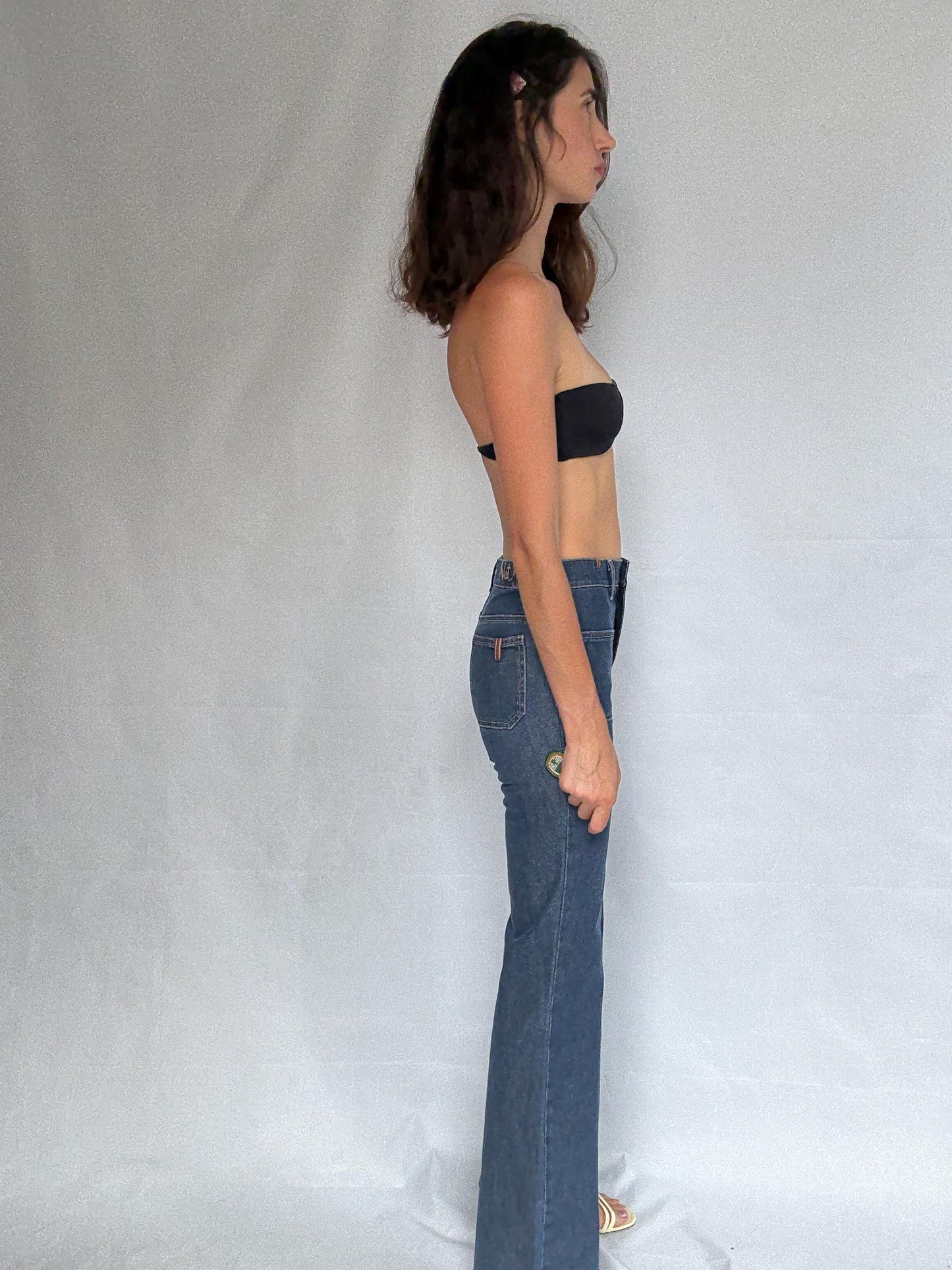 Notify Italian designer jeans, Flared design tall woman pants, Bootcut retro 70s trousers, US S, casual streetwear