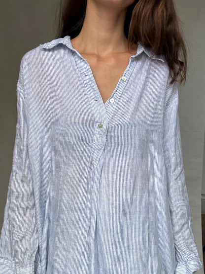 Striped Linen Blouse With Mother Of Pearl Buttons — back view