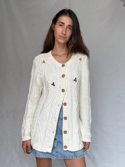 Floral Embroidered Vintage White Cardigan