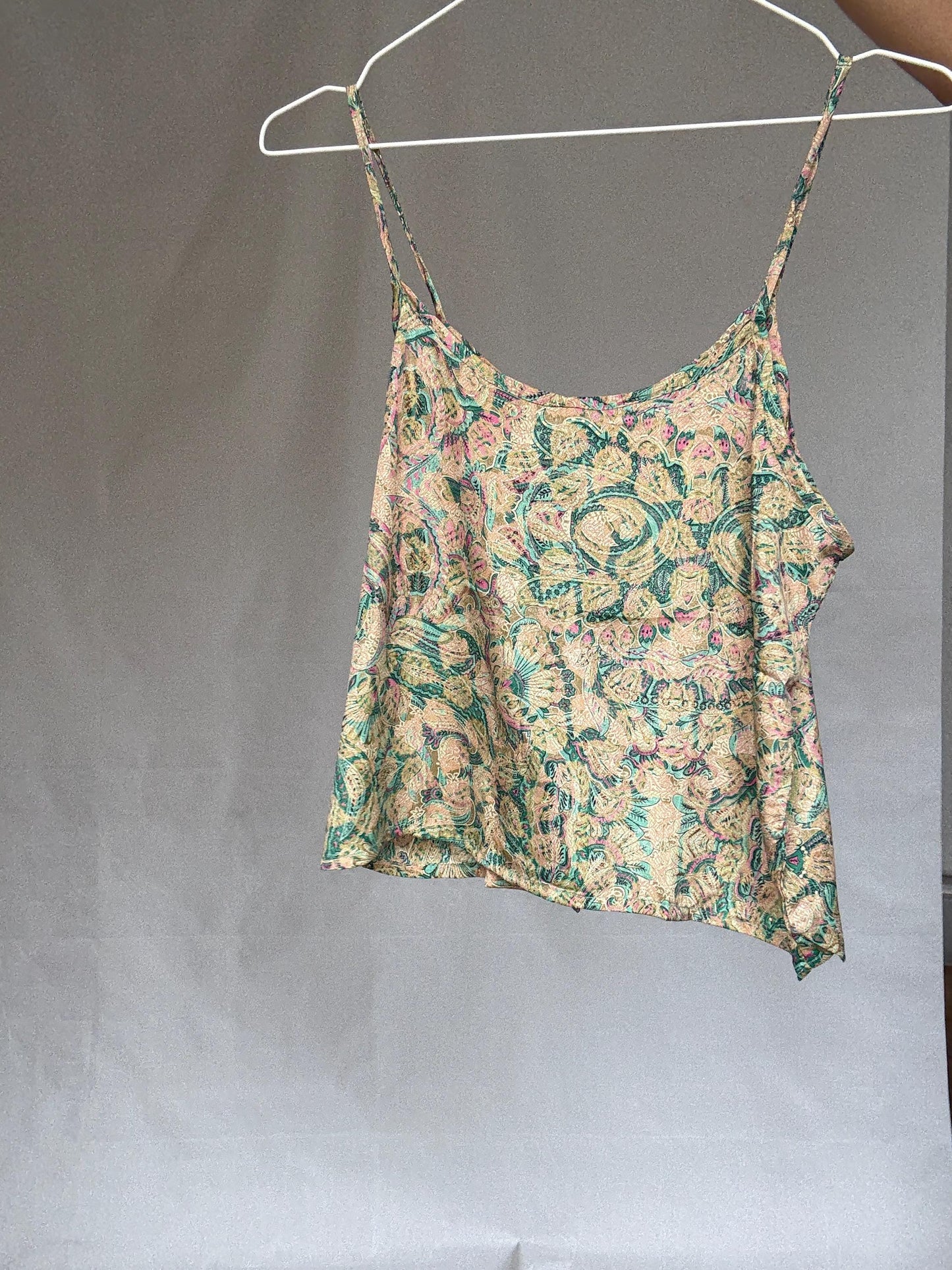 Silk boho camisole top, Paisley print flowy tank top, Spaghetti straps sexy cut open bohemian Sienna Miller aesthetic, US S, festival wear