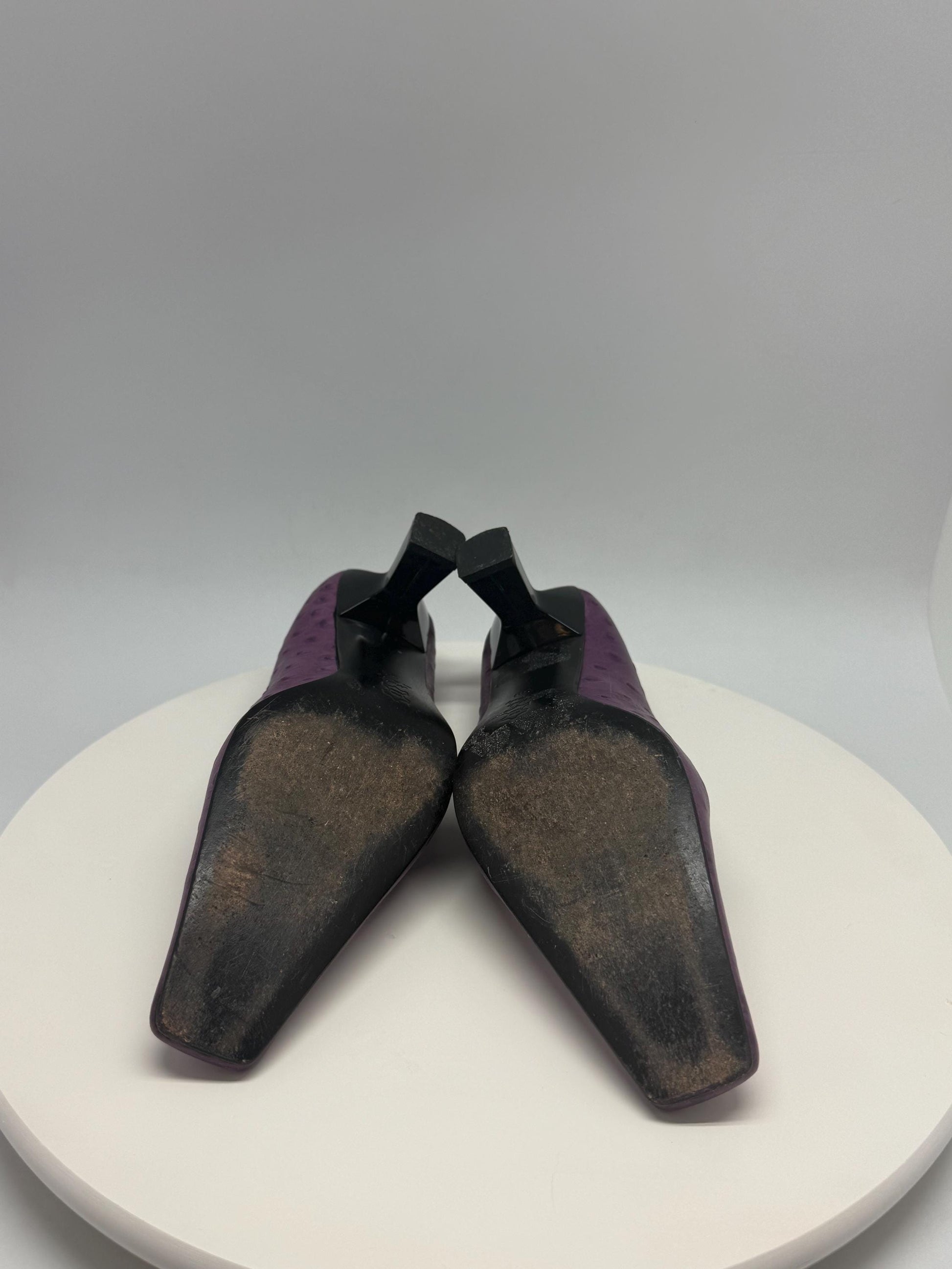 Luciana Cavalli purple leather heels, Y2K vintage style, textured leather, square toe, US 8, EU 39, evening retro vibe
