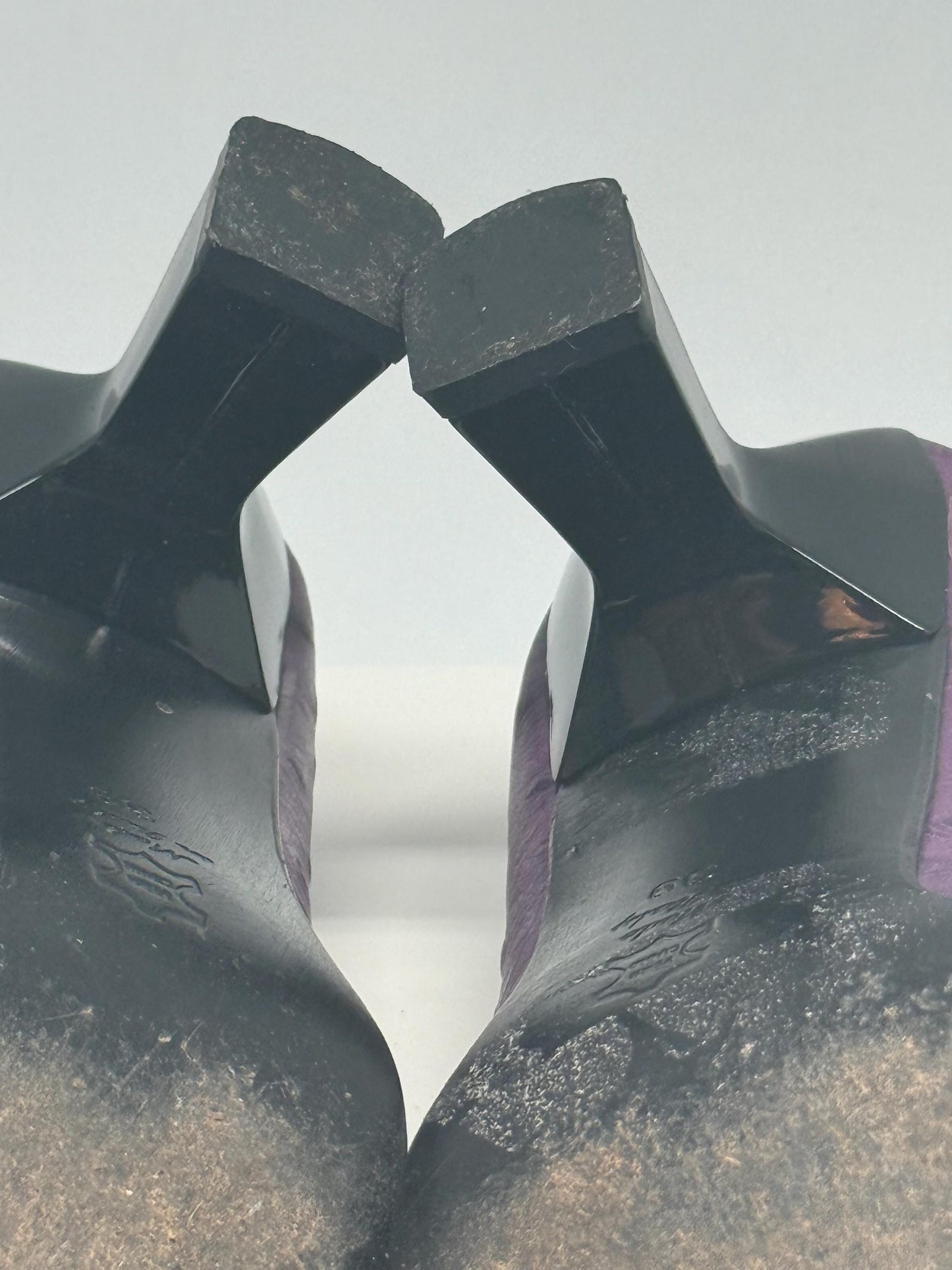 Luciana Cavalli purple leather heels, Y2K vintage style, textured leather, square toe, US 8, EU 39, evening retro vibe