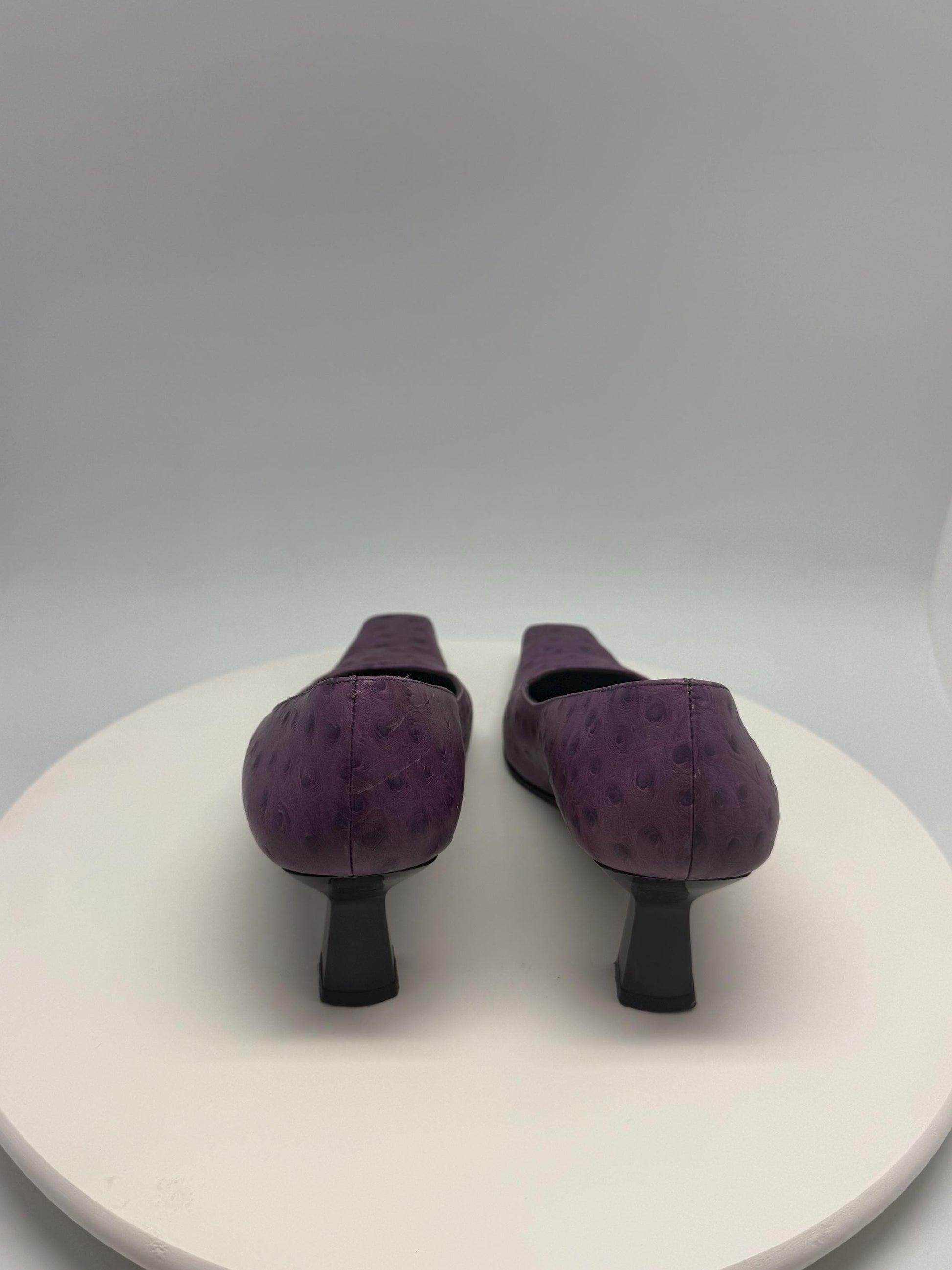 Luciana Cavalli purple leather heels, Y2K vintage style, textured leather, square toe, US 8, EU 39, evening retro vibe