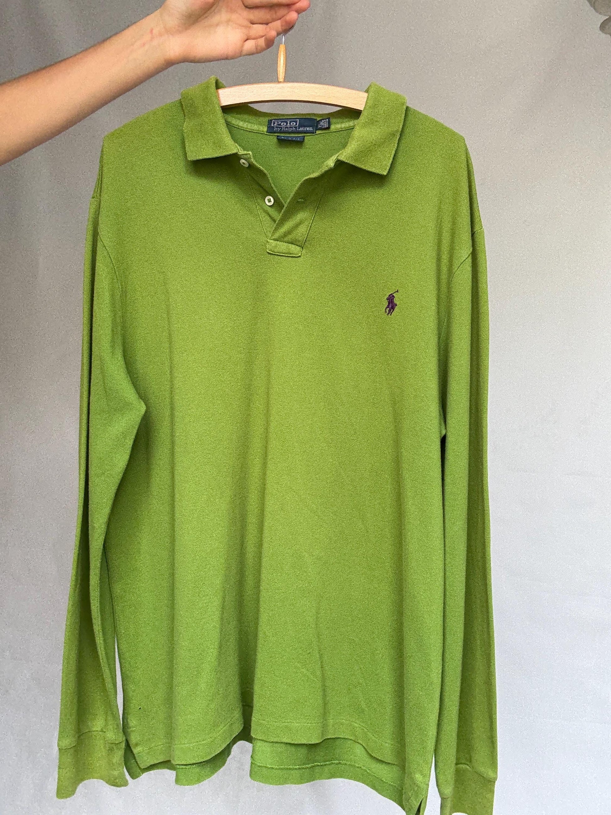 Ralph Lauren green long sleeve polo shirt, 100% cotton slim fit preppy Nicky Hilton Rothschild vibe, US XL, casual streetwear