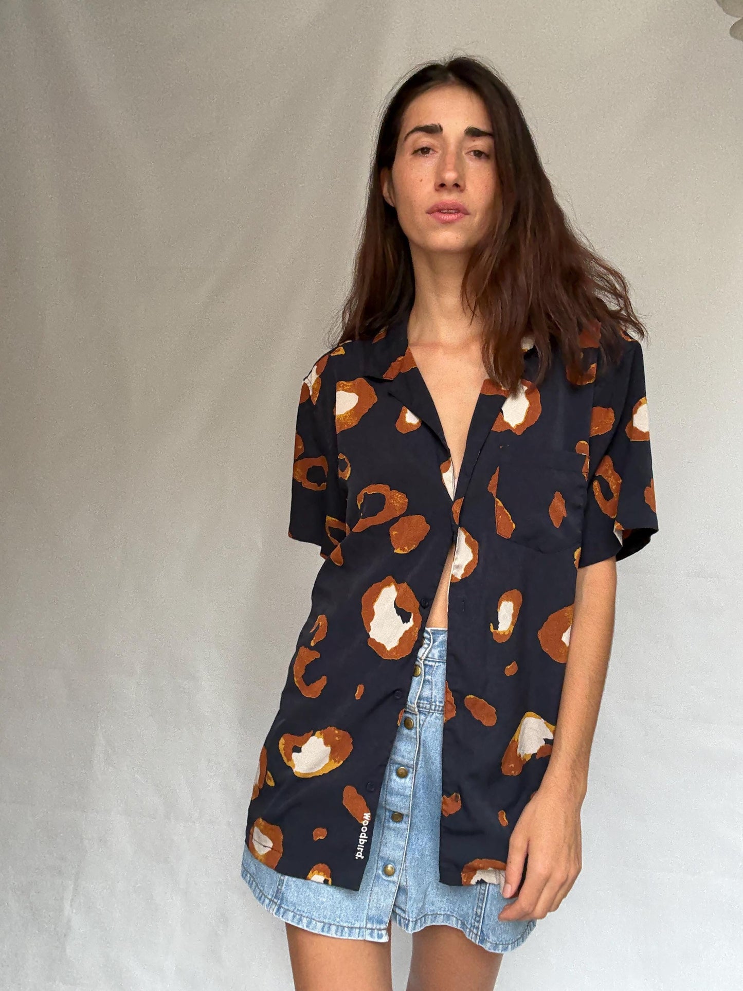 Woodbird abstract print shirt, relaxed fit button, up with a bold pattern, y2k Jared Leto, US XL, summer casual vibe