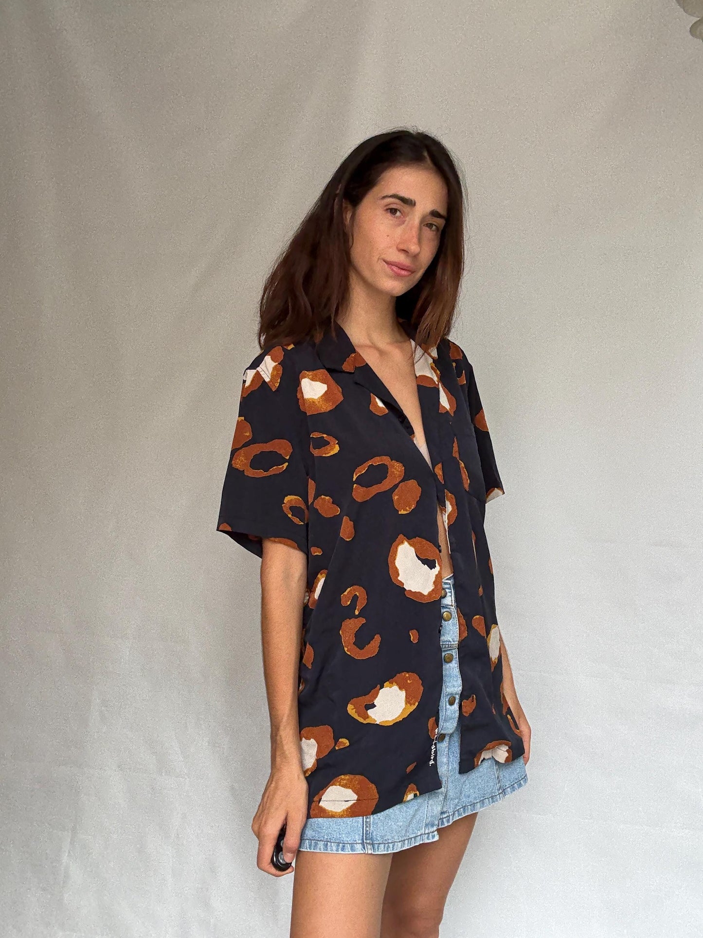 Woodbird abstract print shirt, relaxed fit button, up with a bold pattern, y2k Jared Leto, US XL, summer casual vibe