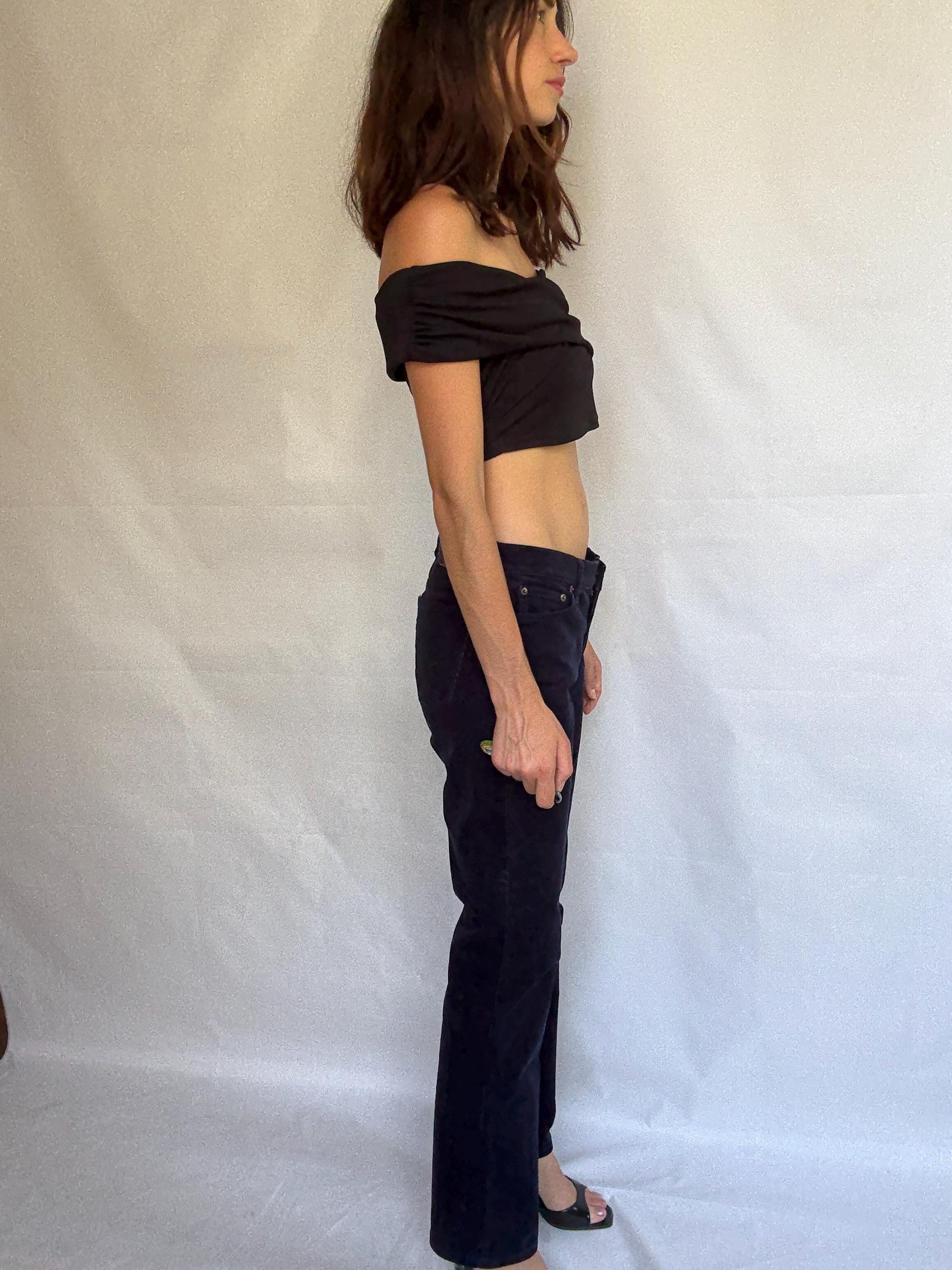 LRL Lauren Jeans Co. blue velvet cotton corduroy pants, straight leg fit, elegant preppy retro style, US M, casual chic