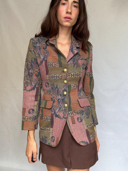 Vintage Tapestry Blazer with Baroque Motifs — back view