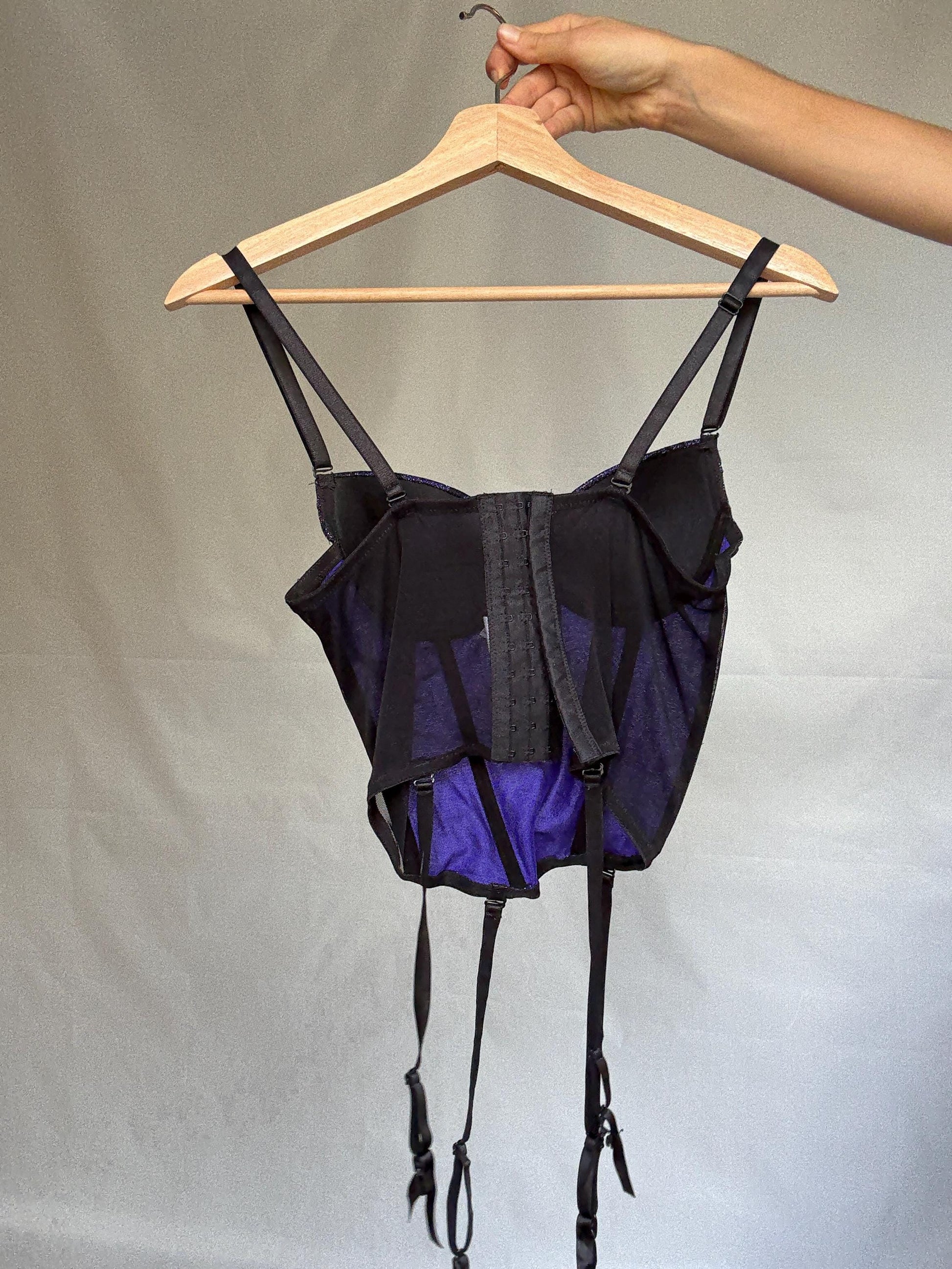Purple sparkly bustier top, cotton feel, US L, Sexy Gothic edgy nightwear