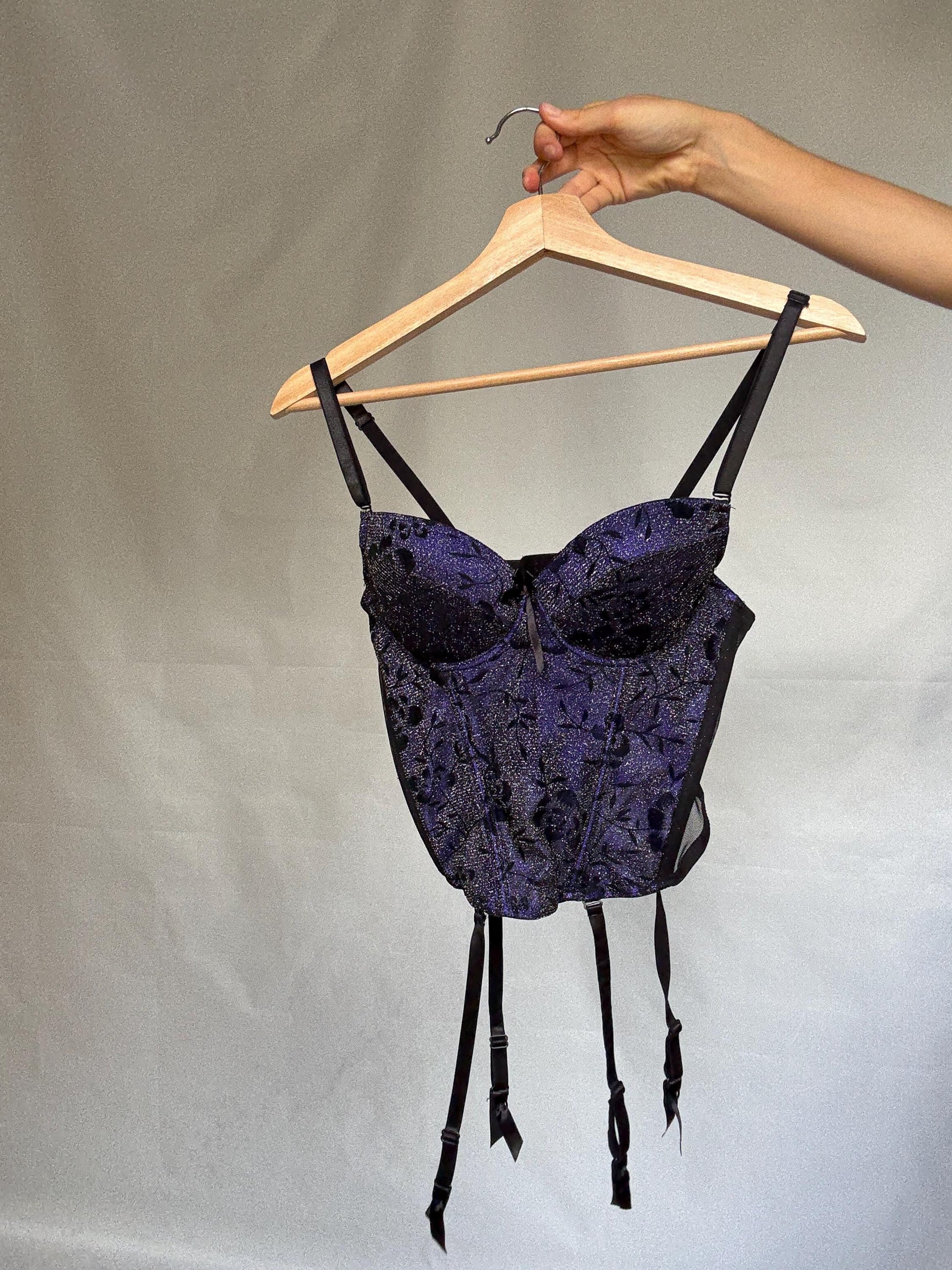 Purple sparkly bustier top, cotton feel, US L, Sexy Gothic edgy nightwear