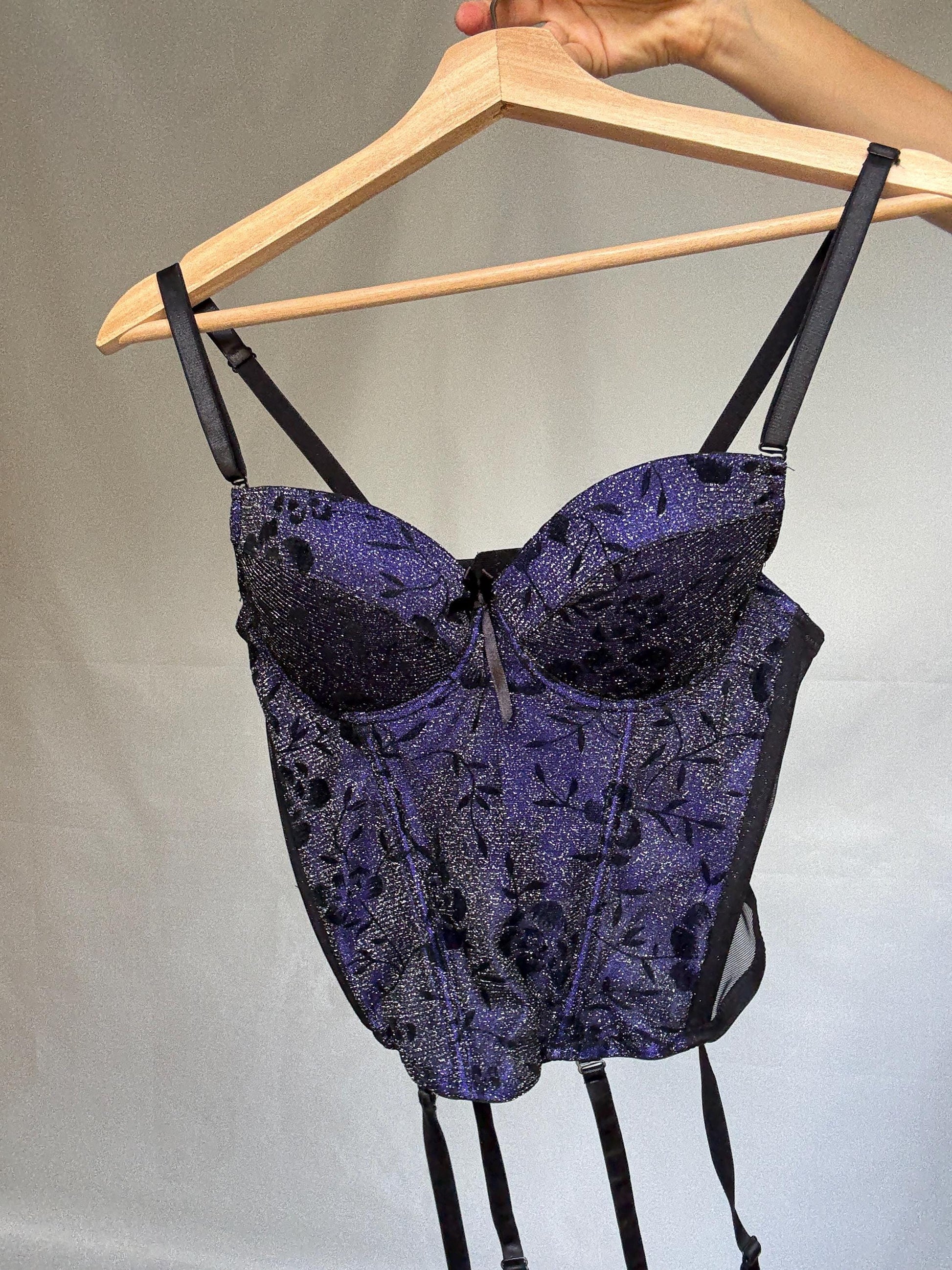 Purple sparkly bustier top, cotton feel, US L, Sexy Gothic edgy nightwear