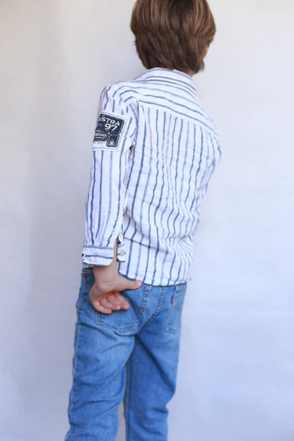 Gaastra navy striped long sleeve shirt, 100% linen, relaxed fit, casual nautical, EU 110 cm, everyday style