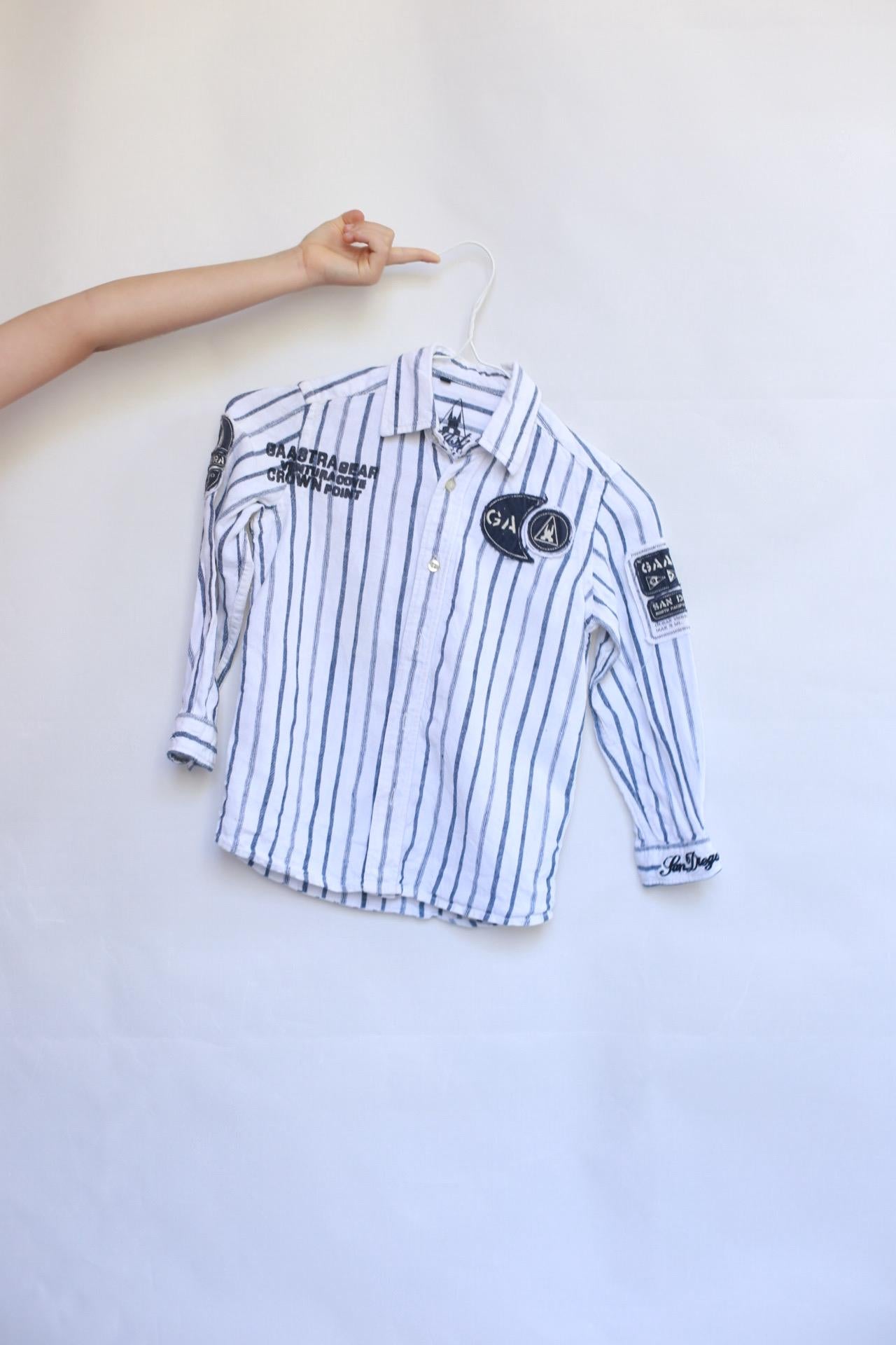 Gaastra navy striped long sleeve shirt, 100% linen, relaxed fit, casual nautical, EU 110 cm, everyday style