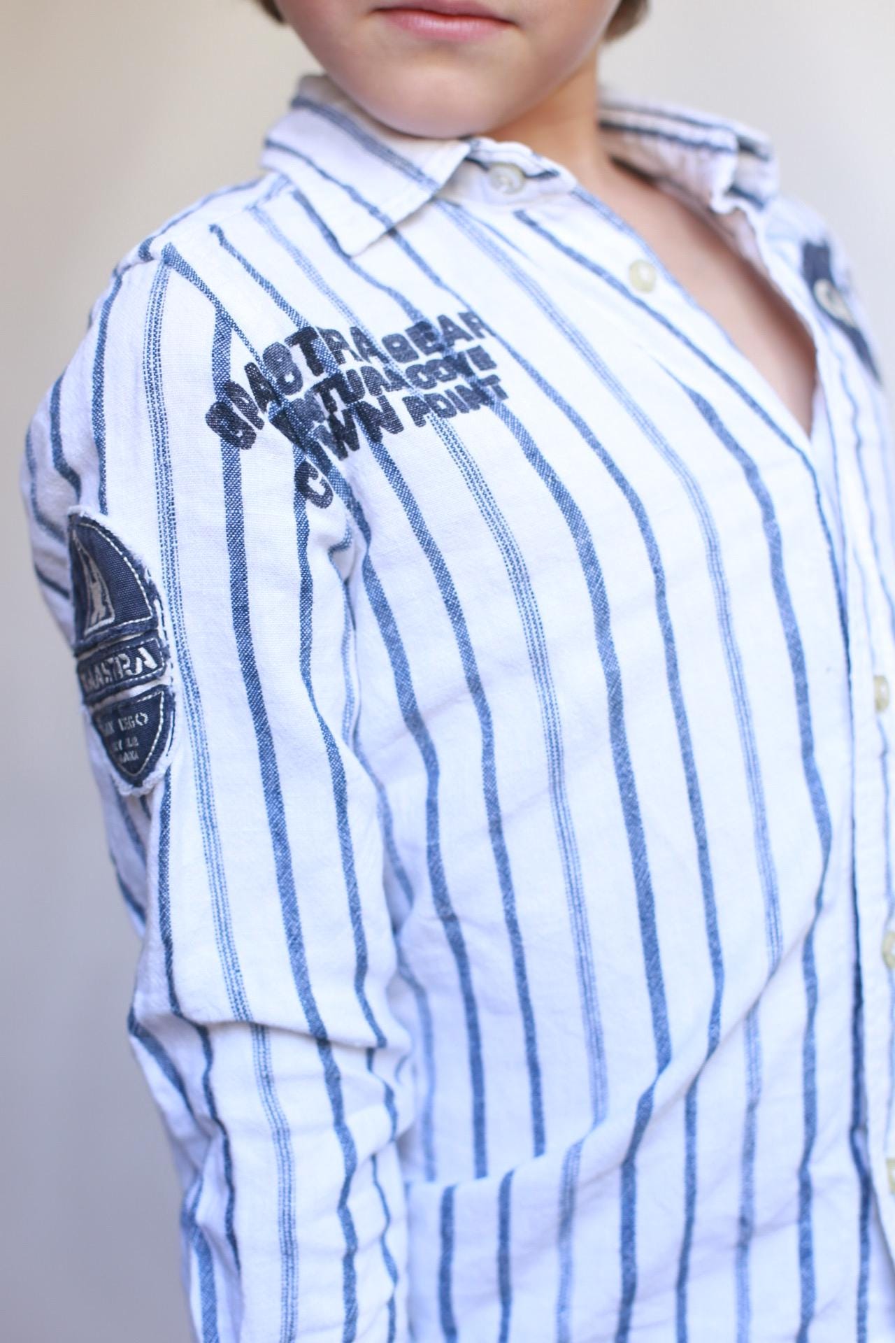 Gaastra navy striped long sleeve shirt, 100% linen, relaxed fit, casual nautical, EU 110 cm, everyday style