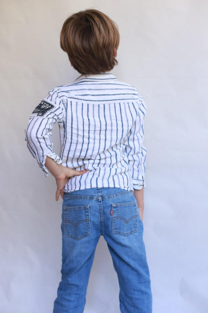 Gaastra navy striped long sleeve shirt, 100% linen, relaxed fit, casual nautical, EU 110 cm, everyday style