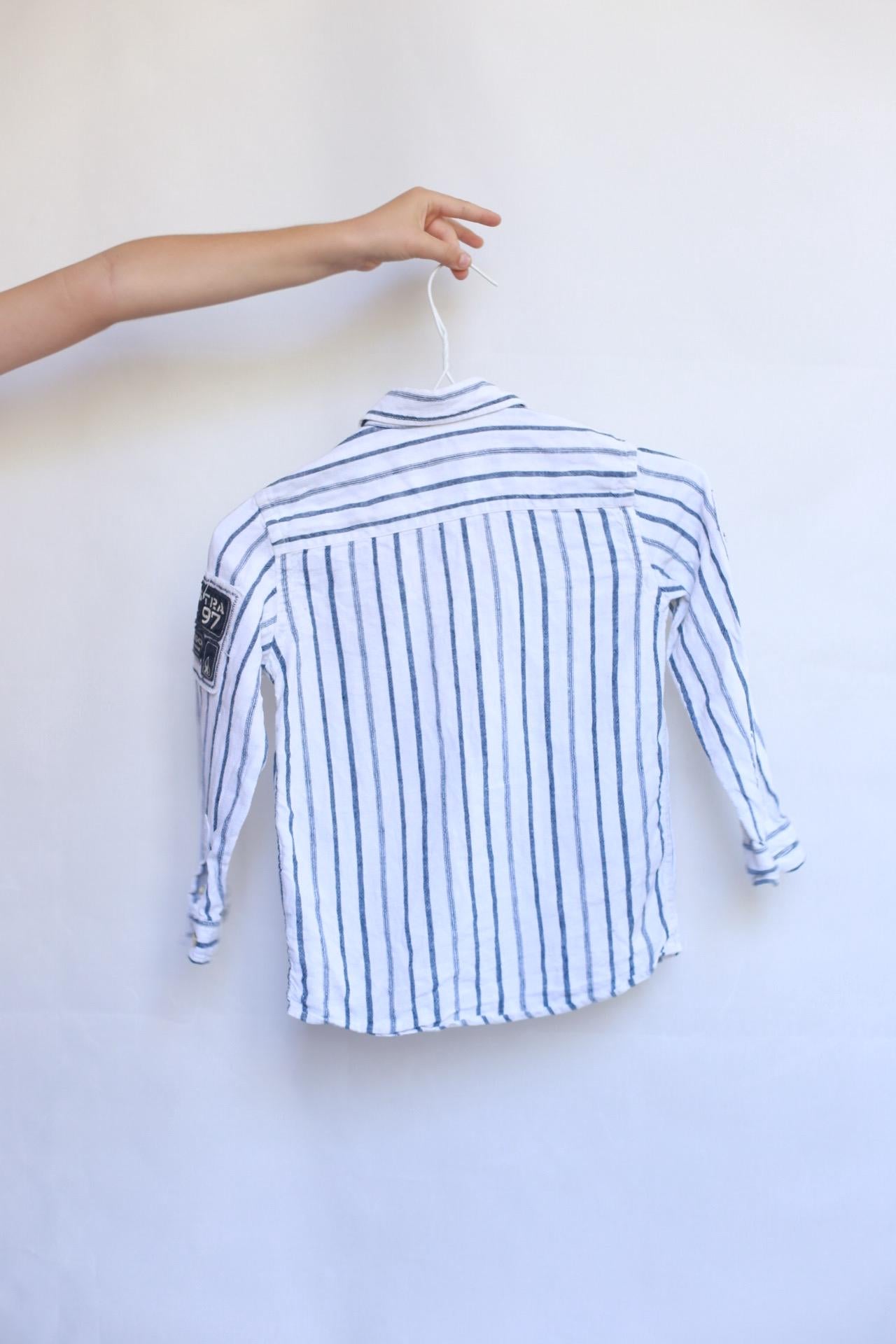 Gaastra navy striped long sleeve shirt, 100% linen, relaxed fit, casual nautical, EU 110 cm, everyday style