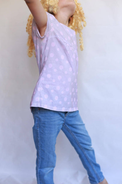 Sessun Pink Polka Dot Cotton Top, Vintage-Inspired Kids XS