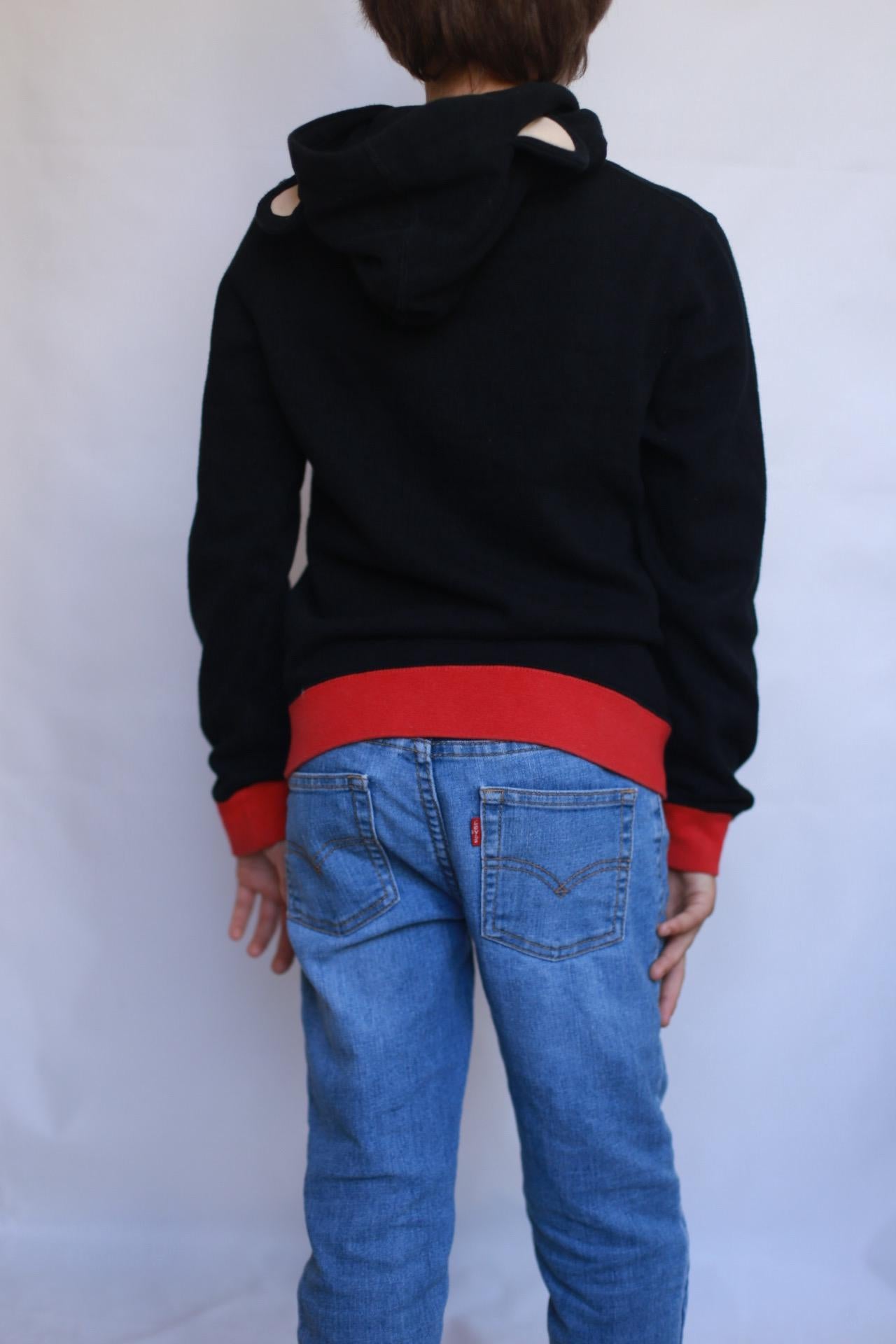 Paul Frank black hoodie, 80% cotton, front zipper, cartoon monkey graphic, casual streetwear, US M (Kids), campus style