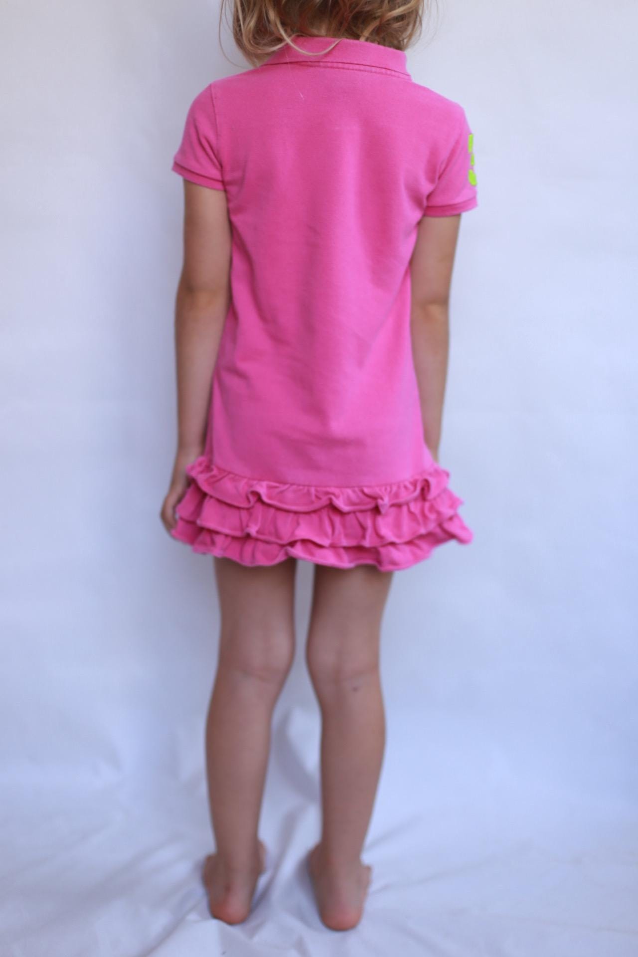 Ralph Lauren pink polo dress, 100% cotton, line silhouette, ruffled hem, preppy sporty style, US 5 (children), casual outings